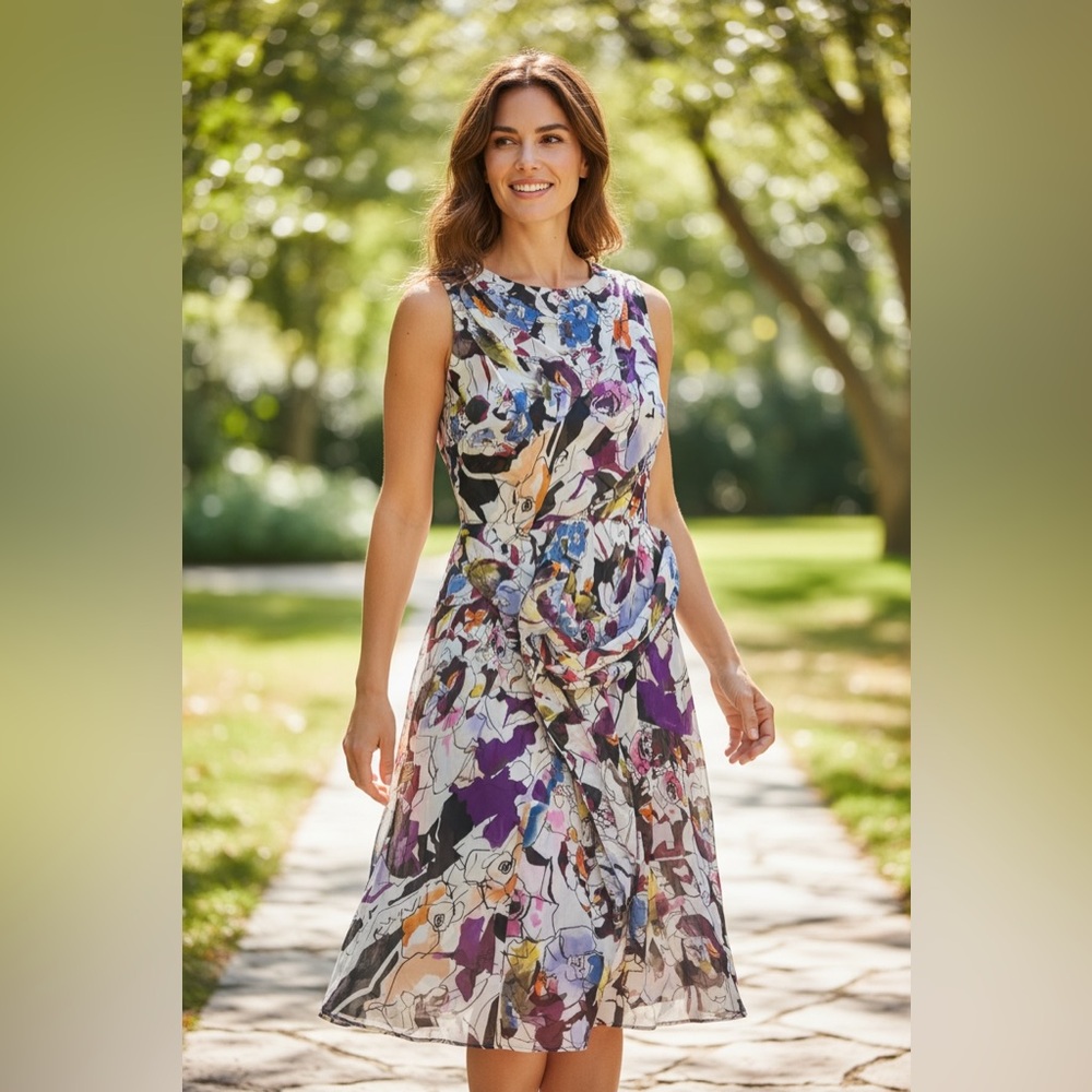 Diane Von Furstenberg Asymmetrical Floral Dress - Purple, Black, White